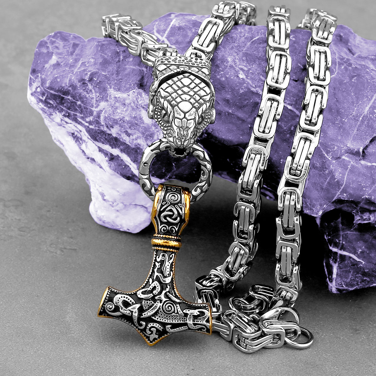 Battle Rope Anchor - Nordic Odin głowa węża naszyjnik moda